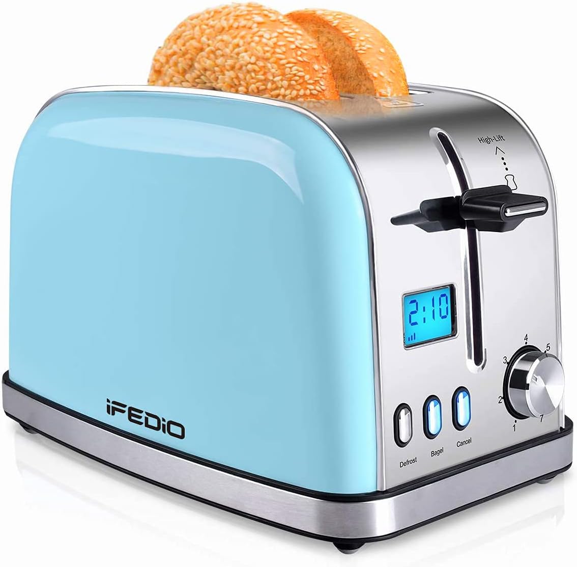 2 Slice Toaster, Wide Slots Toaster 2 Slice Best Rated Prime [LCD Display], Stainless Steel Compact Bread Toasters with 7-Shade Settings Pop Up Bagel Cancel Defrost Function
