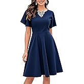 oxiuly Wedding Church Vintage Cocktail Dresses with Pockets Summer Casual Floral Dress for Women Flare376