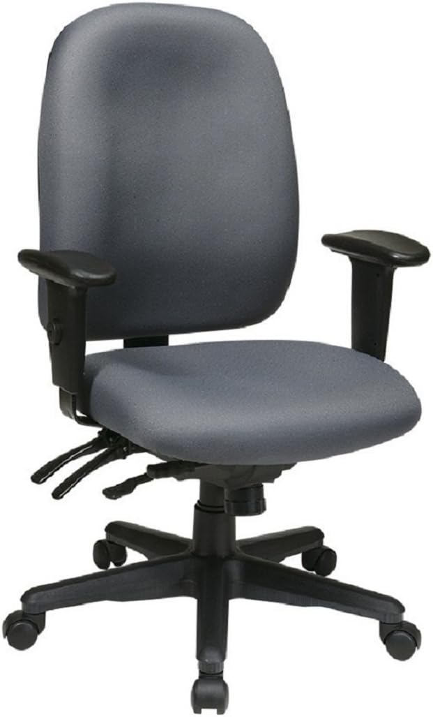Office Star Multi Function Ergonomic Chair with Ratchet Back Height Adjustment and Adjustable Soft Padded Arms, Grey