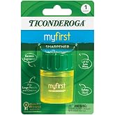Ticonderoga My First Large Barrel Pencil Sharpener, Yellow and Green | 1 Count, 1 Sharpener Hole, Shavings Container, Easy To Hold, For Small Hands