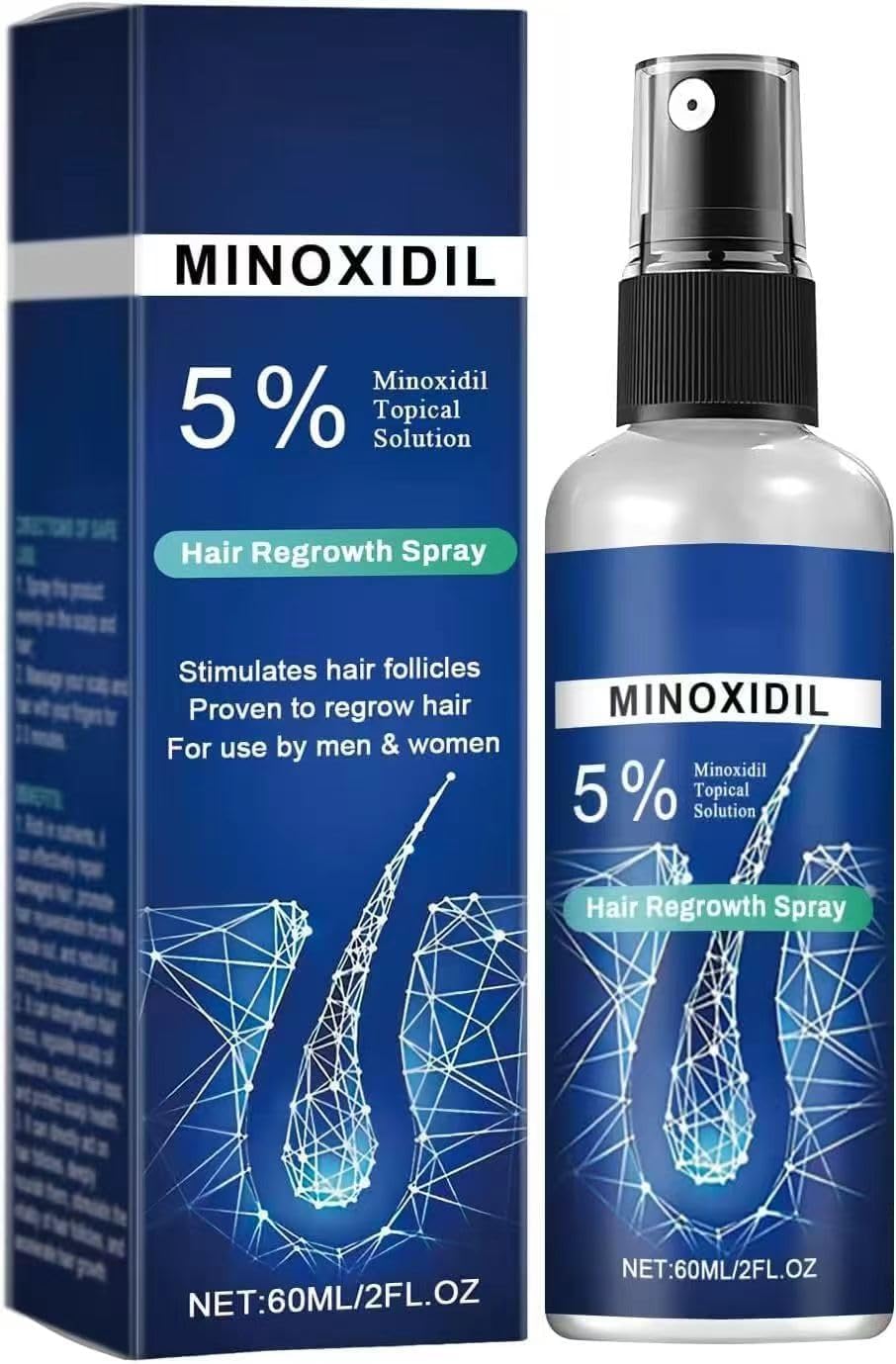 Minoxidil Hair Serum spray for Men and Women, 5% Minoxidil Hair Serum, promotes hair growth, makes hair and beard thicker and fuller- 60ml