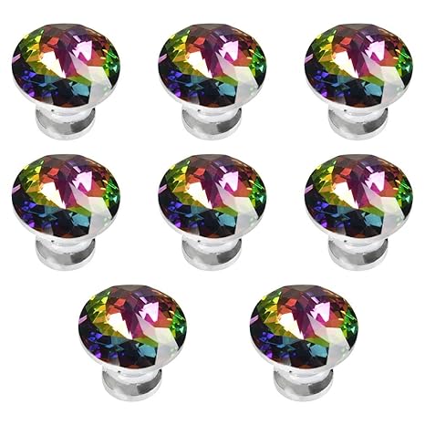 Timesetl 8 Pcs Colorful Crystal Glass Knobs Drawer Pulls 30 Mm