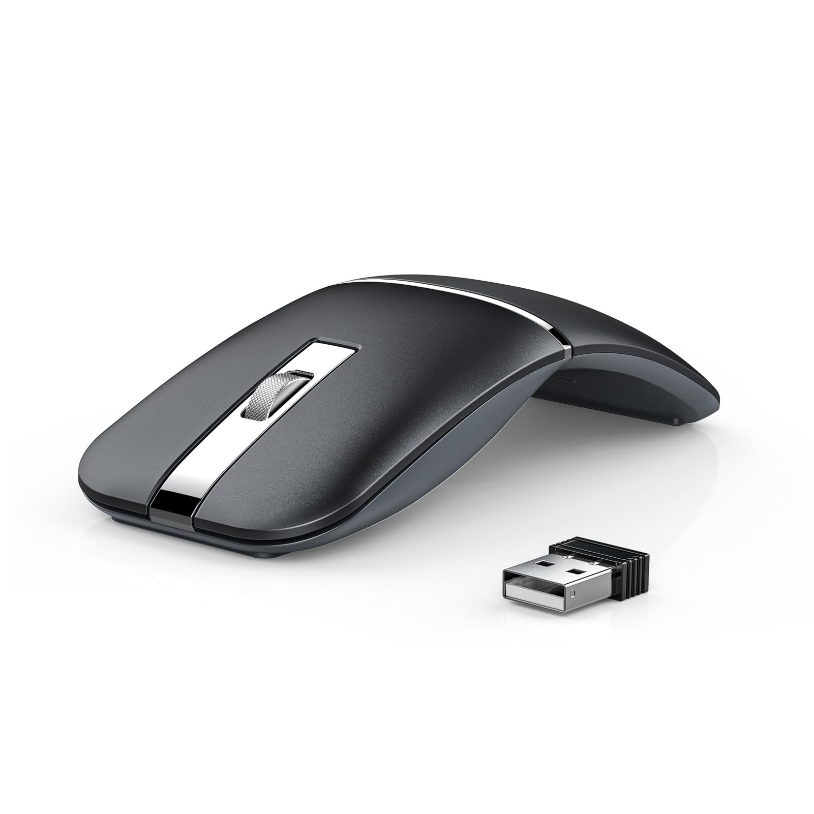 WFB 180° Flip Ultra-Thin Wireless Mouse, Bluetooth 5.1 & 2.4GHz Rechargeable Silent Travel Mouse, Ergonomic Rotatable Design for Laptop, PC, MacBook, Chromebook