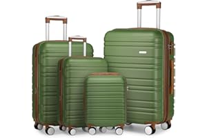 LARVENDER Luggage Sets 4 Piece, Expandable Hardside Suitcase Sets with Spinner Wheels TSA Locks, Lightweight Rolling luggage for Men and Women, Green