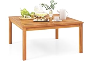 Tangkula Patio Wood Coffee Table, Solid Acacia Wood 35.5 Inches Side Table with Slatted Tabletop, Outdoor Square Table for Backyard, Porch, Balcony