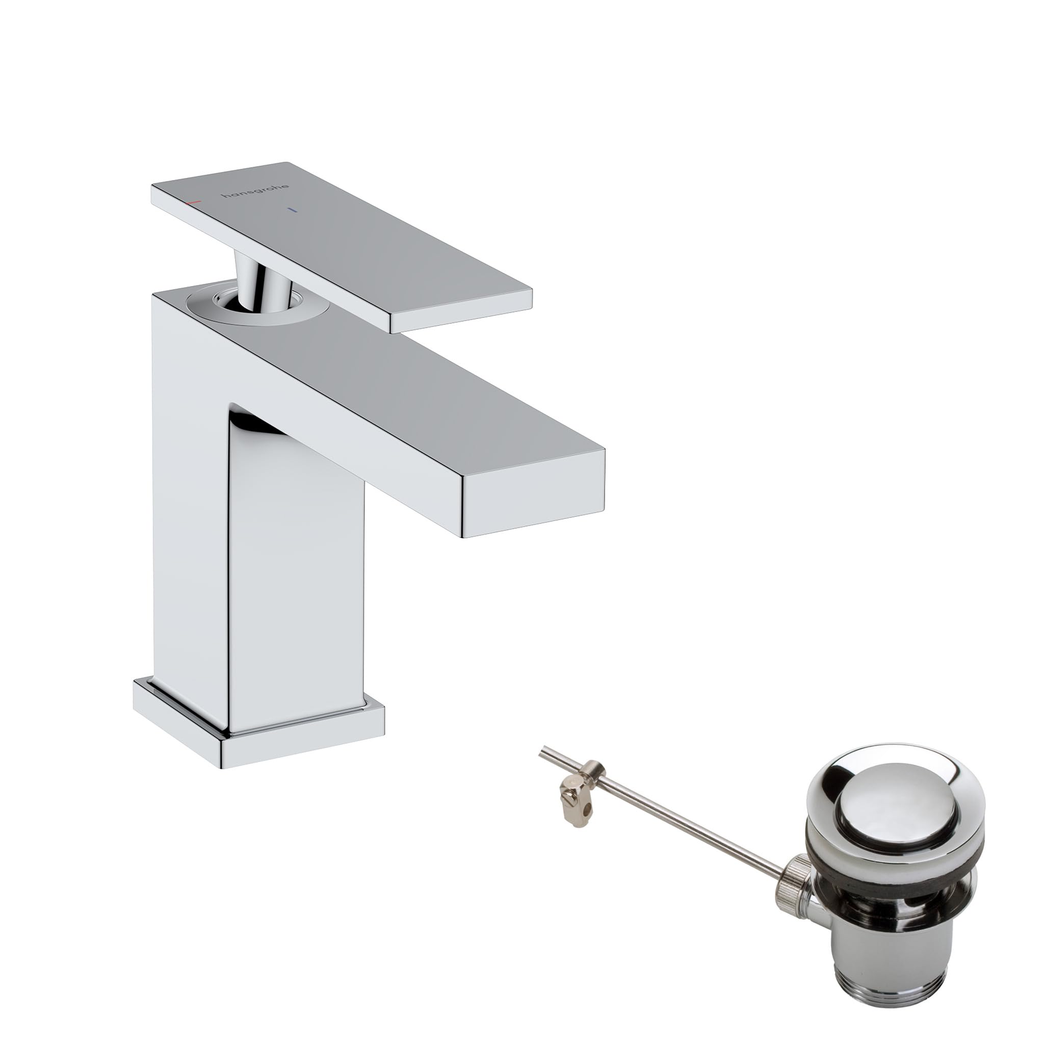 Hansgrohe Tecturis E - Bathroom Tap with Pop-Up Waste Set, Energy-Saving (CoolStart), Basin Mixer Tap Water-Saving (EcoSmart+), Chrome, 73002000