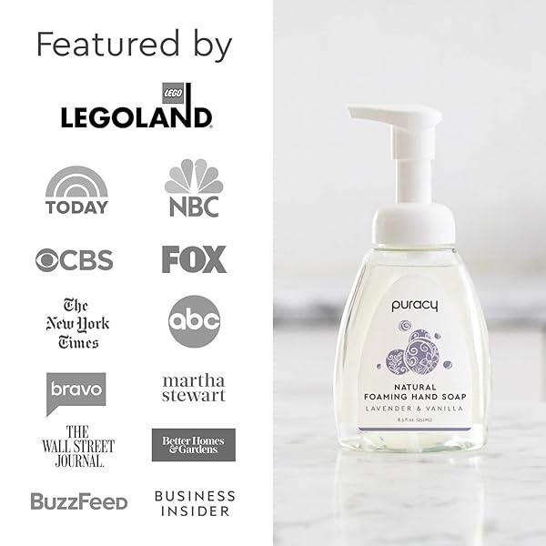 PURACY NATURAL FOAMING HAND SOAP, SULFATE-FREE FOAM, LAVENDER AND VANILLA, 8.5 OUNCE BOTTLE