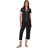 Anne Klein Womens Short Sleeve Button Down Pajama Top & Capri Pant Set - Soft Sweater Knit - Matching Sleepwear & Loungewear