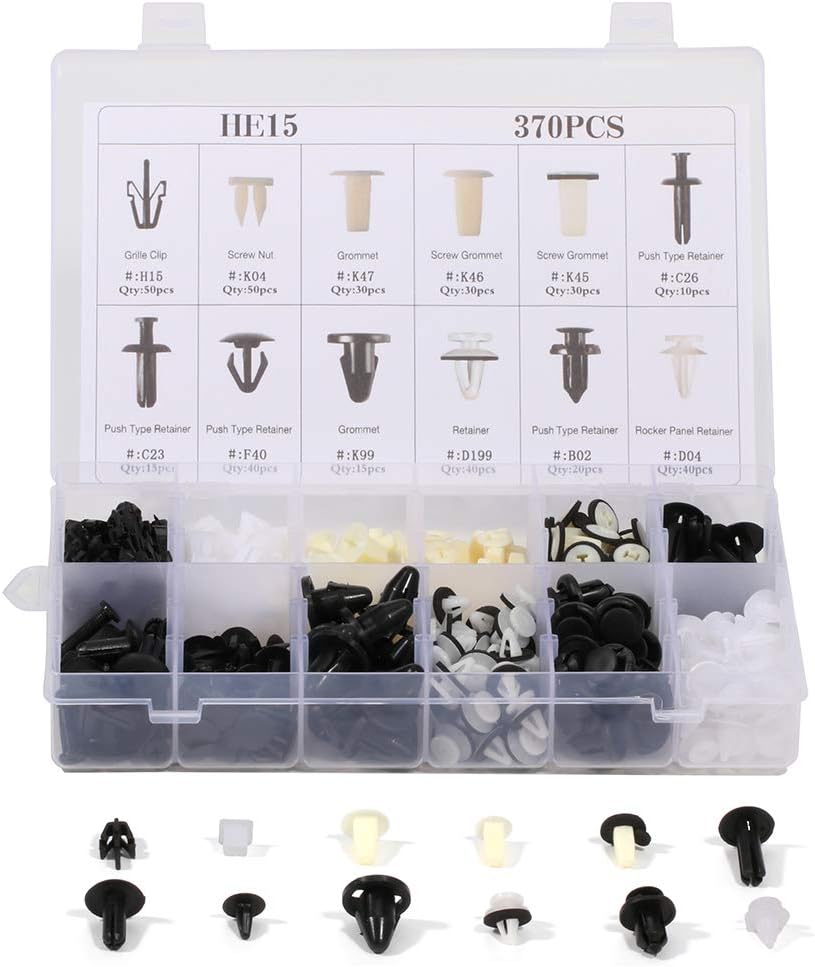 cciyu 370Pack Car Retainer Clips Fastener Rivet -12 Sizes Nylon Car Bumper Retainer-Pushtype Car Clips for GM,for TOYOTA, Honda,Ford,for Chrysler