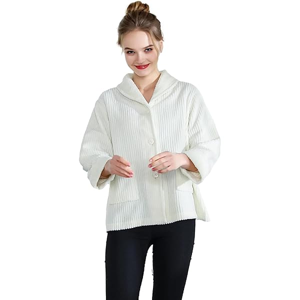 TowelSelections Women's Bed Jacket Zip Front Cardigan Fleece Robe