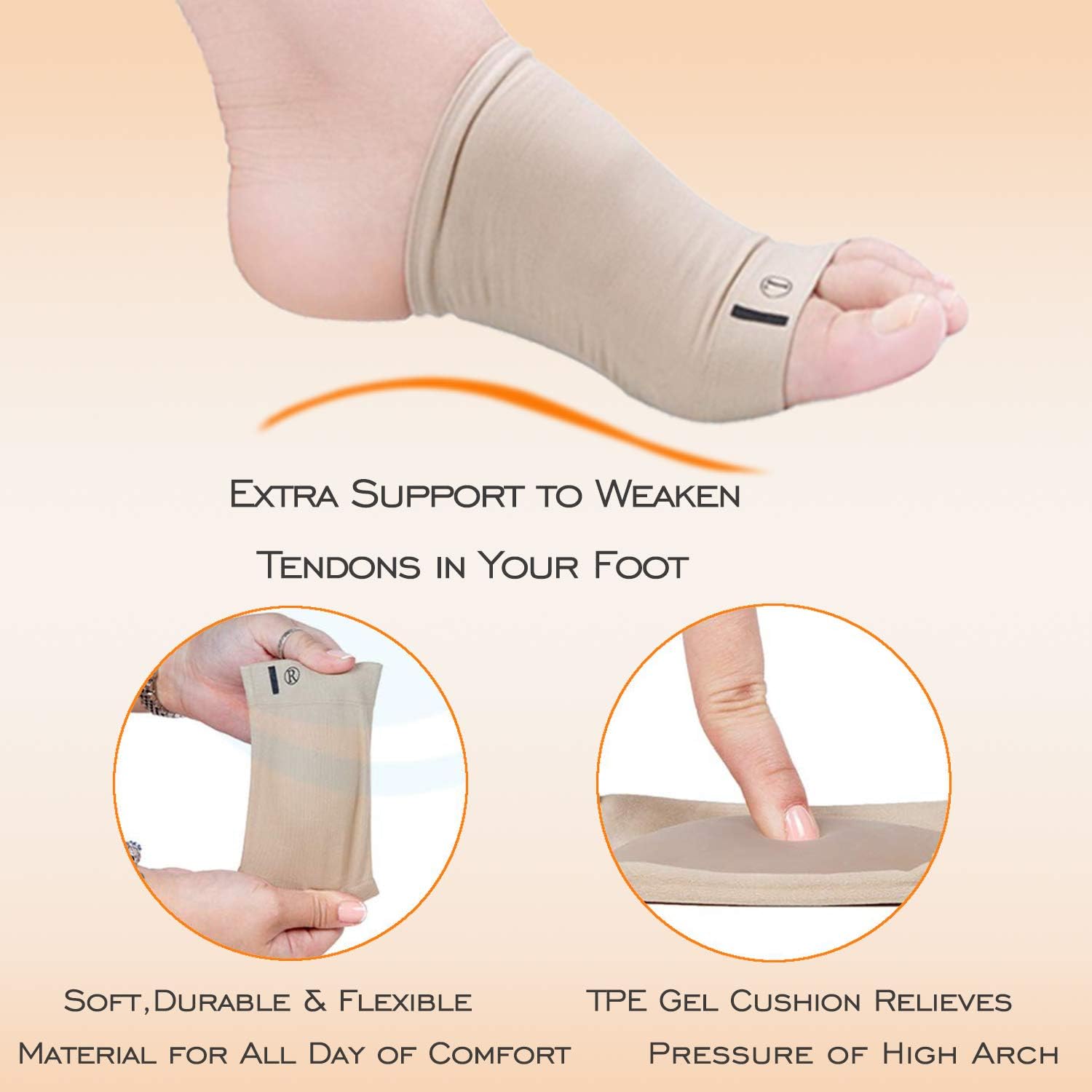 Compression Arch Support Sleeves Sock Mixed with Comfort Gel Pad, Elastic Bandage Arch Flatfoot Orthotics Massage Insoles Pads - Complexion & Black(2 Pair): Health & Personal Care
