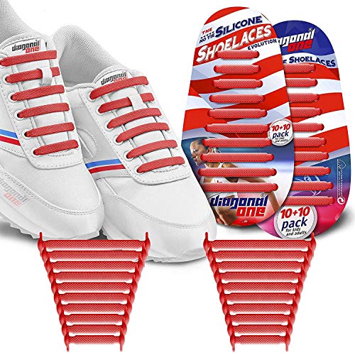 DIAGONAL ONE No Tie Shoelaces for Kids and Adults. Elastic Silicone