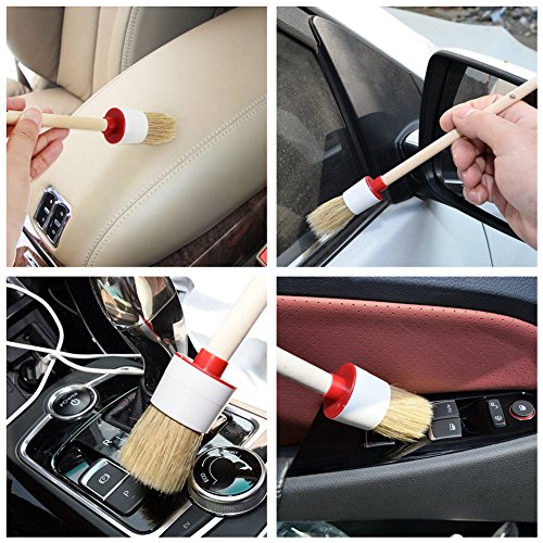 URlighting Detail Brush Set - Boar Hair Brush Tool (Set of 6), Car Auto Vehicle Cleaning & Paint Brush with Wood Handle for Cleaning Wheels, Dashboard, Interior, Exterior, Leather, Air Vents, Emblems - Thumbnail 4