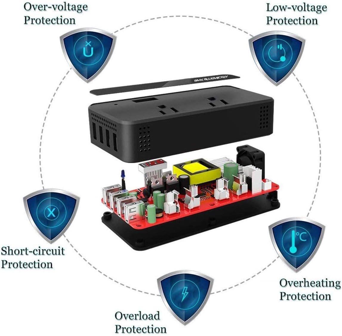 BMK 200W Car Power Inverter DC 12V to 110V AC Car Inverter 4 USB Ports Charger Adapter Car Plug Converter with Switch and Current LCD Screen: Car Electronics