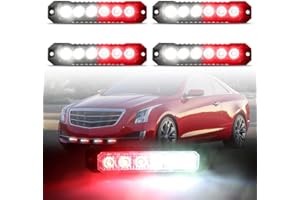 Raryloy 6-LED Surface Mount Strobe Lights for Trucks Car Vehicle Mini Grille Flashing Light Head Emergency Hazard Warning Grill Lamp Ultra Slim 4pcs Sync Feature (Red&White)