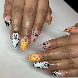 24Pcs Halloween Press on Nails Almond Nails Medium