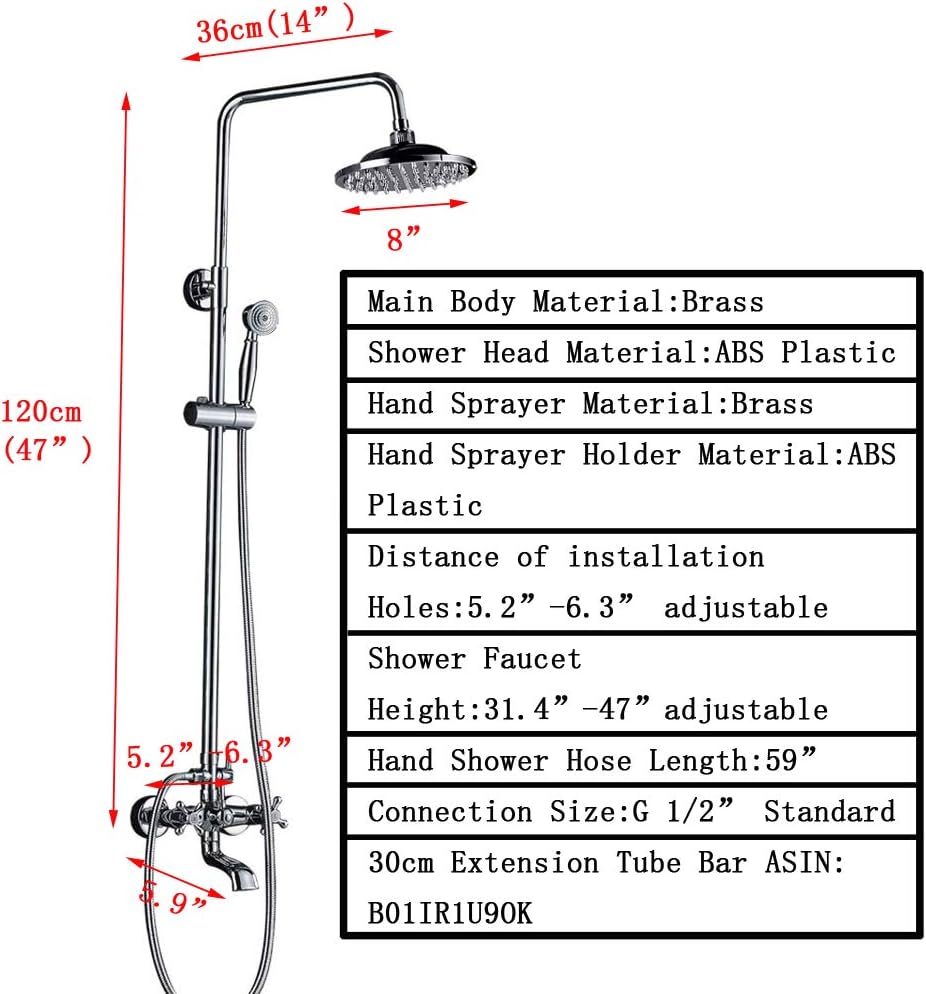 Votamuta Bathroom 8 Inch Rainfall Shower Head Dual Cross Handle