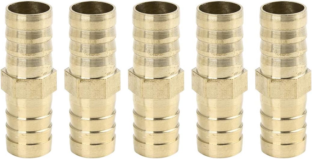 X AUTOHAUX 16mm Brass Barb Hose Fitting Straight Union Connector for Air Water Gas Oil 5pcs, Gold