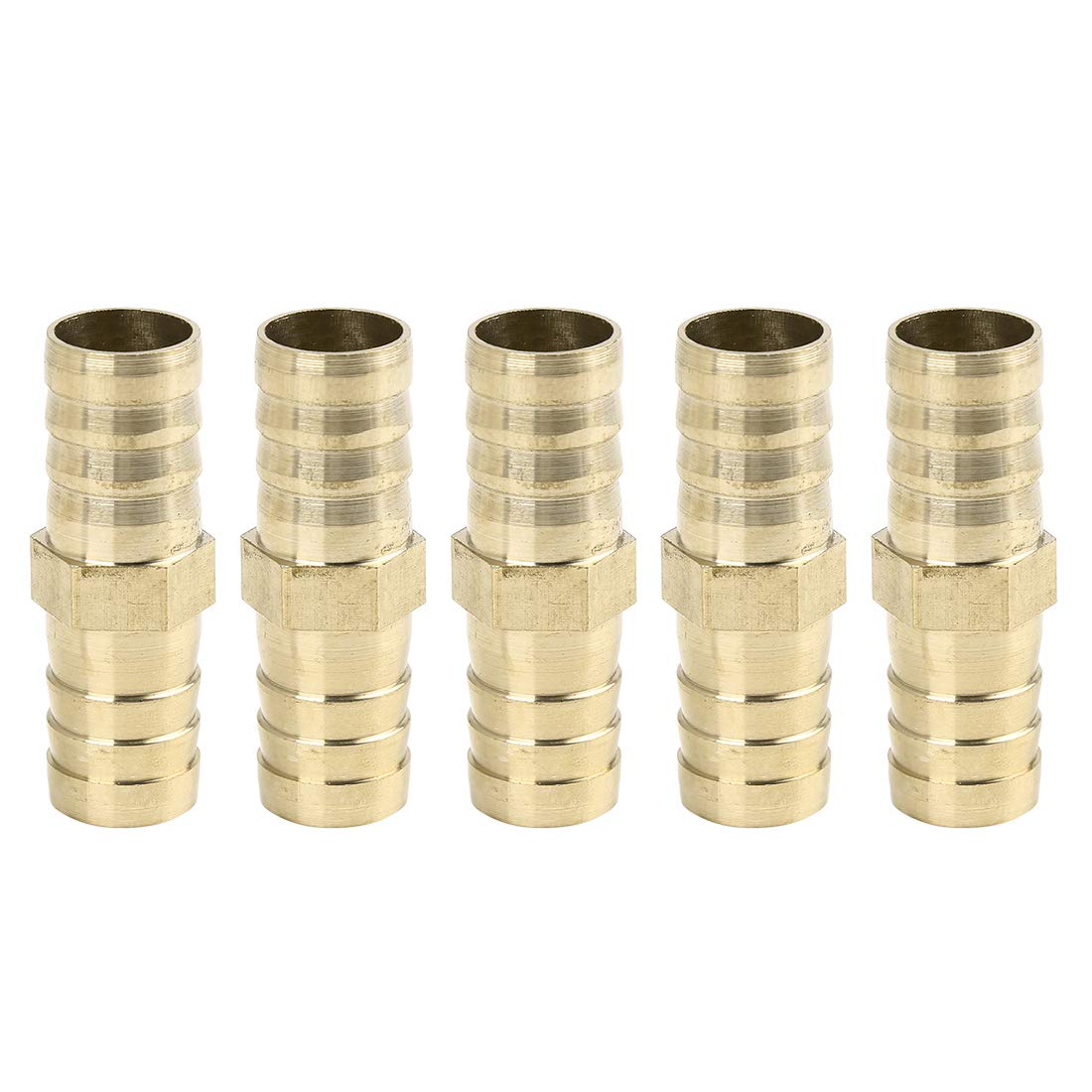 X AUTOHAUX 16mm Brass Barb Hose Fitting Straight Union Connector for Air Water Gas Oil 5pcs