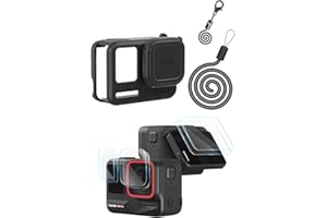 Rszfnjxry Silicone Protective Cover Case with Silicone Lens Cover,Screen and Lens Protector for Insta360 Ace Pro (Ace Pro Black Case+Screen Protector)