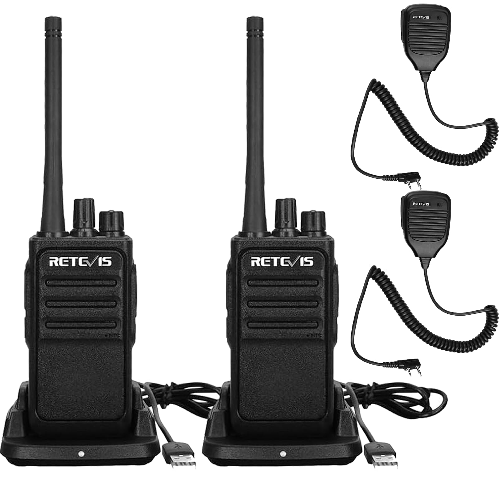 Retevis RT617 Walkie Talkie with Microphone, PMR446 Rechargeable 16 Channels, License Free CTCSS/DCS, VOX Scan Squelch, Professional Walkie Talkies for Security, (2 Pcs, Black)