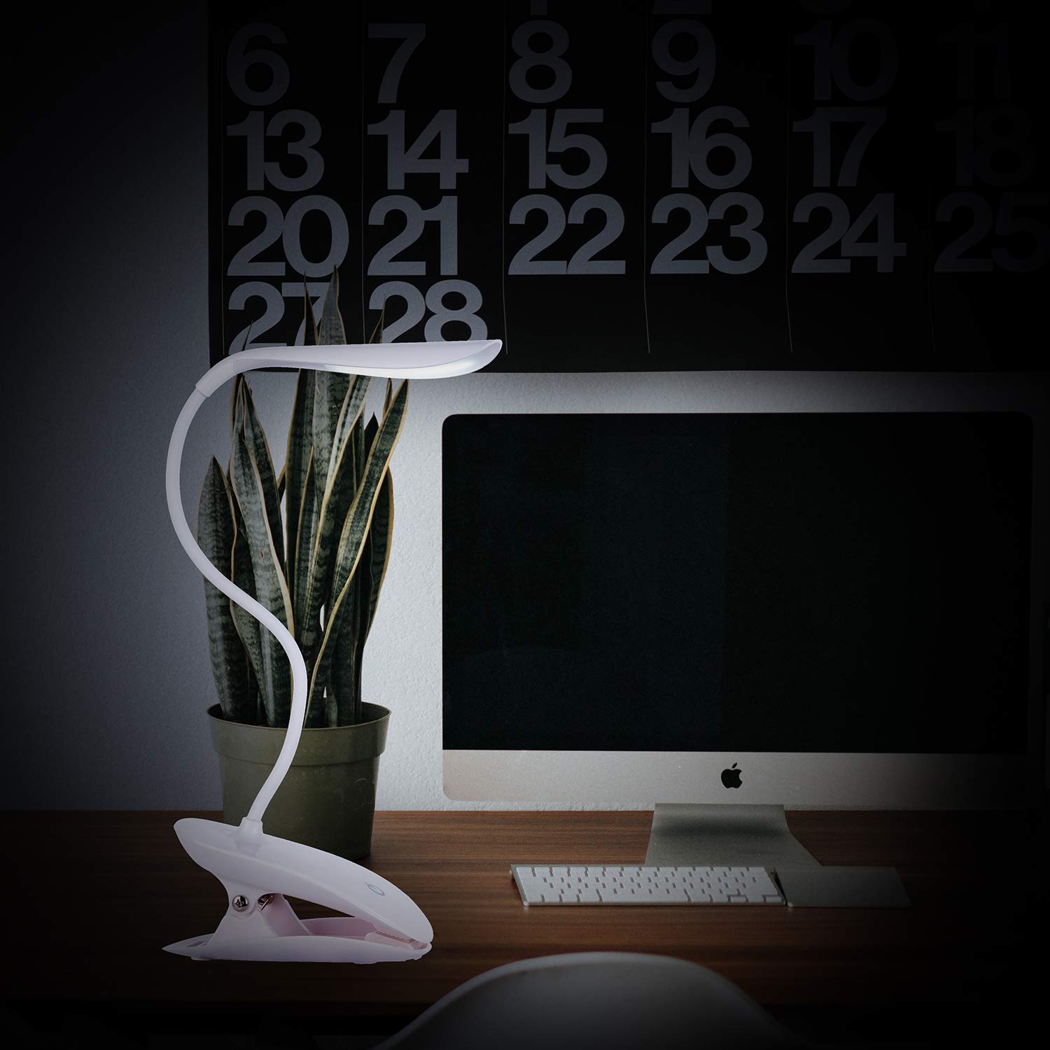 Rechargeable USB Clip on Lamp Reading Light Modern Desk Light Goose Neck with Touch Control LED 3-Level Brightness Adjustable