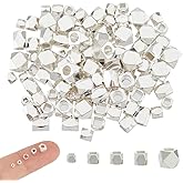 Hobbspring 100Pcs Column Spacer Beads 3 Styles 925 Sterling Silver Plated Spacer Beads Smooth Column Faceted Brass Loose Bead for Jewelry Necklace Bracelets Earrings Making DIY Crafts