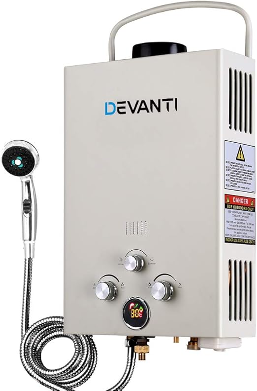 Devanti Outdoor Gas Hot Water Heater Portable Shower Camping LPG
