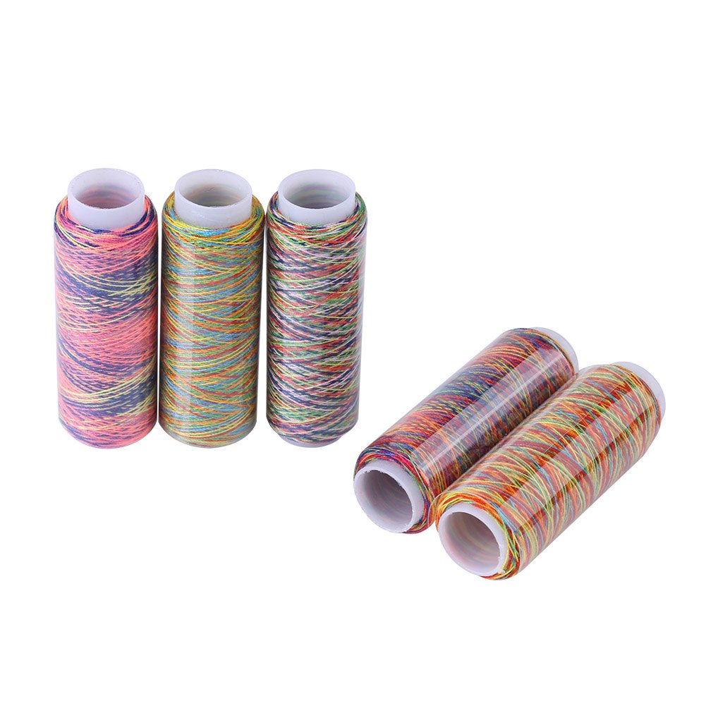 5Pcs Polyester Sewing String, Variegated Polyester Machine Embroidery Thread Kit Rainbow Overlocker Thread Sewing Thread Cones Quilting Thread Spools for Hand and Sewing Machine Use