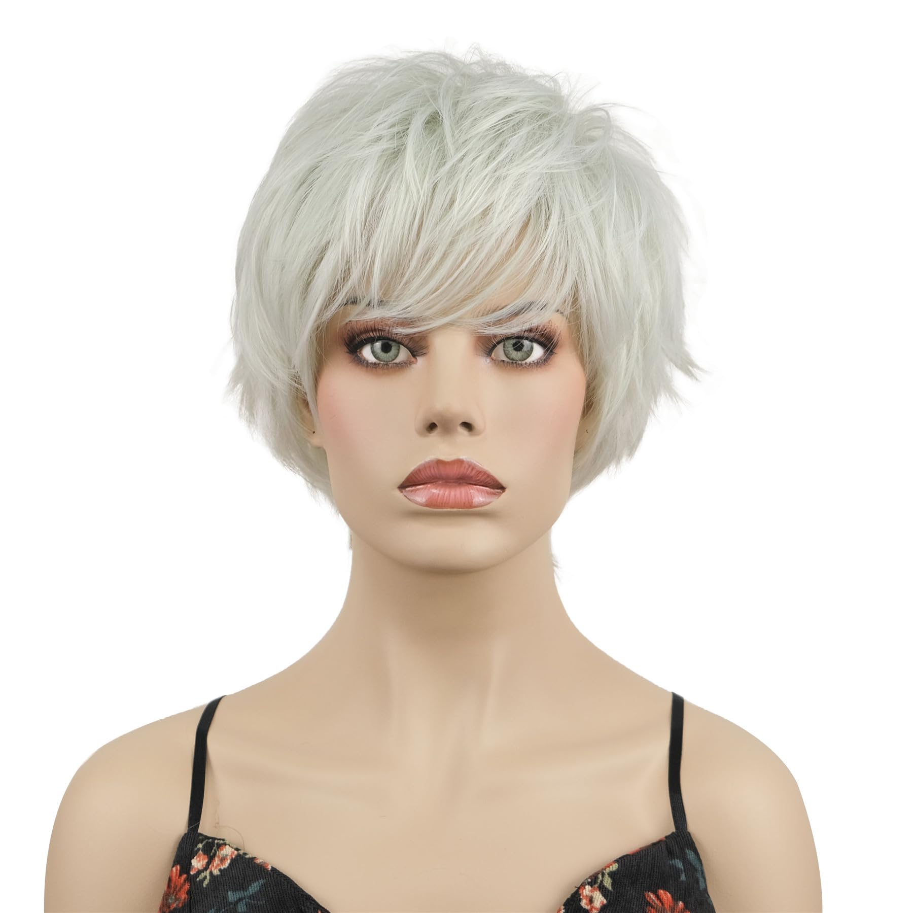 Photo 1 of Aimole Short Wavy Wigs White Grey Women Synthetic Wig Heat Resistant Hair