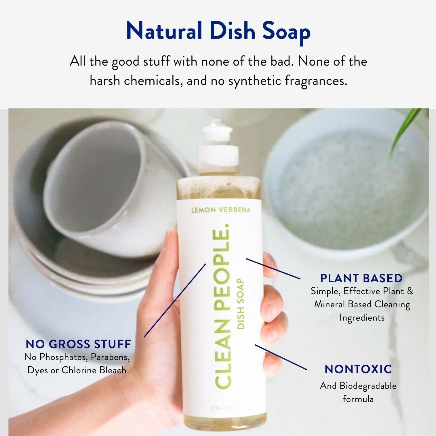 THE CLEAN PEOPLE Liquid Dish Soap - Clean, Simple Ingredients - Extra Scrubbing Power (Lemon Verbena Scent) 12 fl. oz (3 Pack)