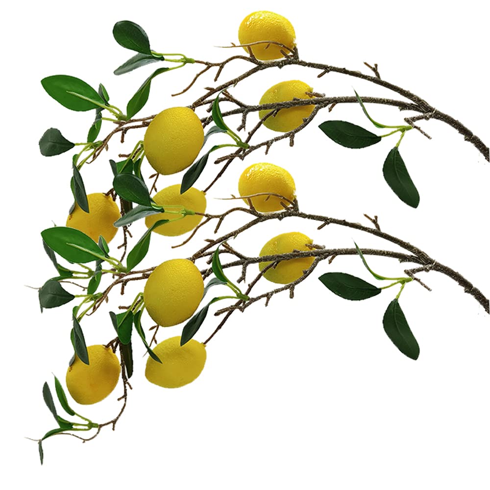 Aisamco Pack of 2 Artificial Lemon Branch Decorative Fruit Foam Lemon Fake Plastic Plant 80 cm Length for Home, Garden, or Living Room Decoration