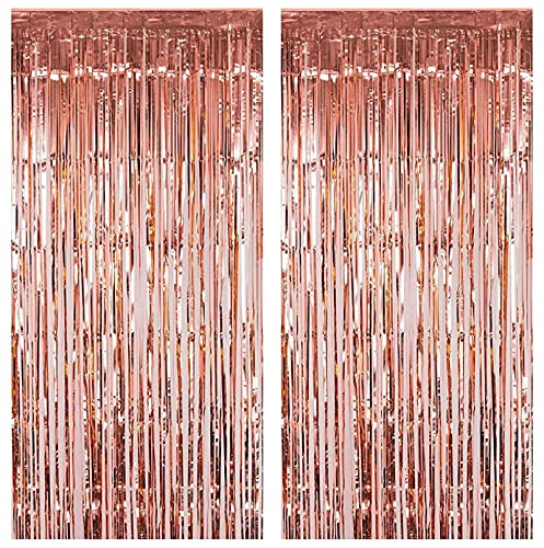 FECEDY 2pcs 3ft x 8.3ft Rose Gold Metallic Tinsel