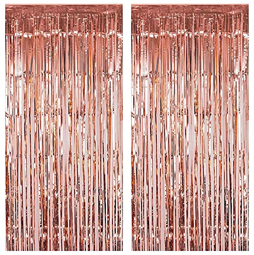 FECEDY 2pcs 3ft x 8.3ft Rose Gold Metallic Tinsel