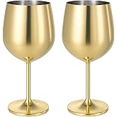 Bruislard 2 Pack 18 oz Unbreakable Gold Wine Glasses, Elegant Portable Stemmed Metal Wine Glass Stainless Steel Wine Glasses for Outdoor, Travel, Camping and Pool, Gift for Wine Lovers