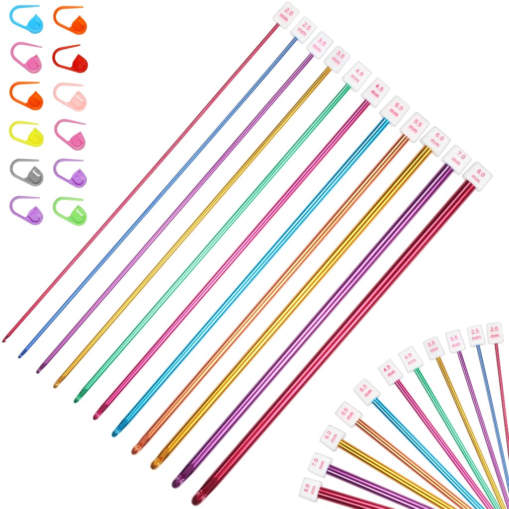 ZGTS Crochet Hooks Set,11PCS Multicolor Aluminum Knitting Needles Kit with Ergonomic Grip Handle Crochet Needles Kit with Stitch Markers for Beginners and Professionals