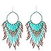 Tribal Dangle Fringe Tassel Bead & Hoop Earrings Native American Style by Pashal (Turquoise w/Red Fringe)