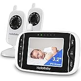 HelloBaby Baby Monitor with 2 Cameras, Baby Monitor No WiFi, Night Vision, 2-Way Audio, Remote Pan & Tilt, 2X Zoom, ECO Mode,