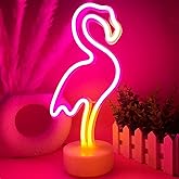 VIFULIN Pink Flamingo LED Neon Light Sign for Bedroom & Girls Room Decor - USB/Battery Operation Night Lights with Pedestal