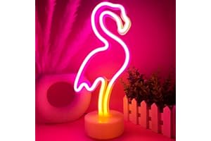 VIFULIN Pink Flamingo LED Neon Light Sign for Bedroom & Girls Room Decor - USB/Battery Operation Night Lights with Pedestal