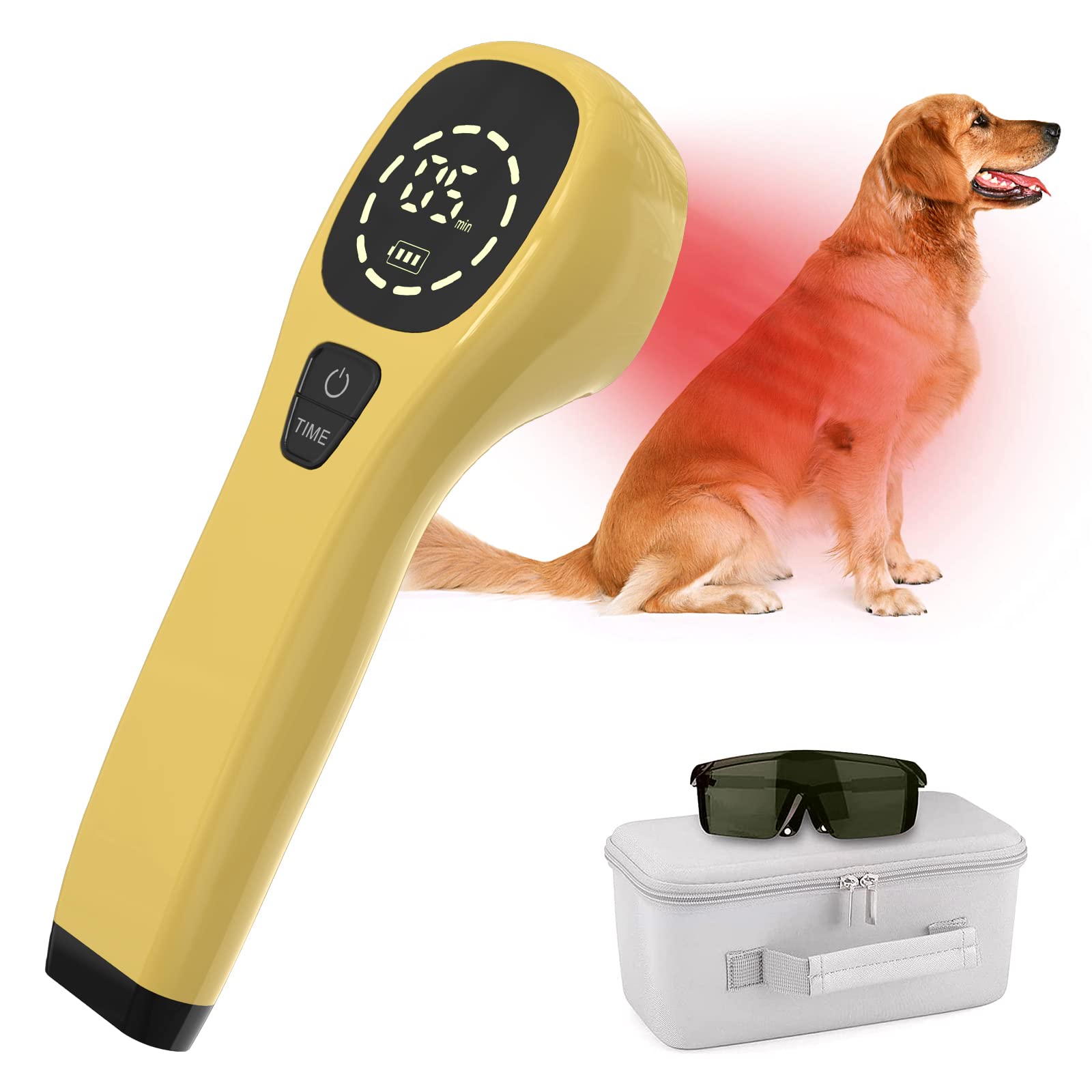 iKeener Pet/Vet Therapy Device,Cold Laser Therapy Relieve Animal's Muscle Joint Pain,Portable Handheld Red Light Therapy Device,with 650nm and 808nm Wavelength,for Horses,Dogs,Cats and Others (Gold)