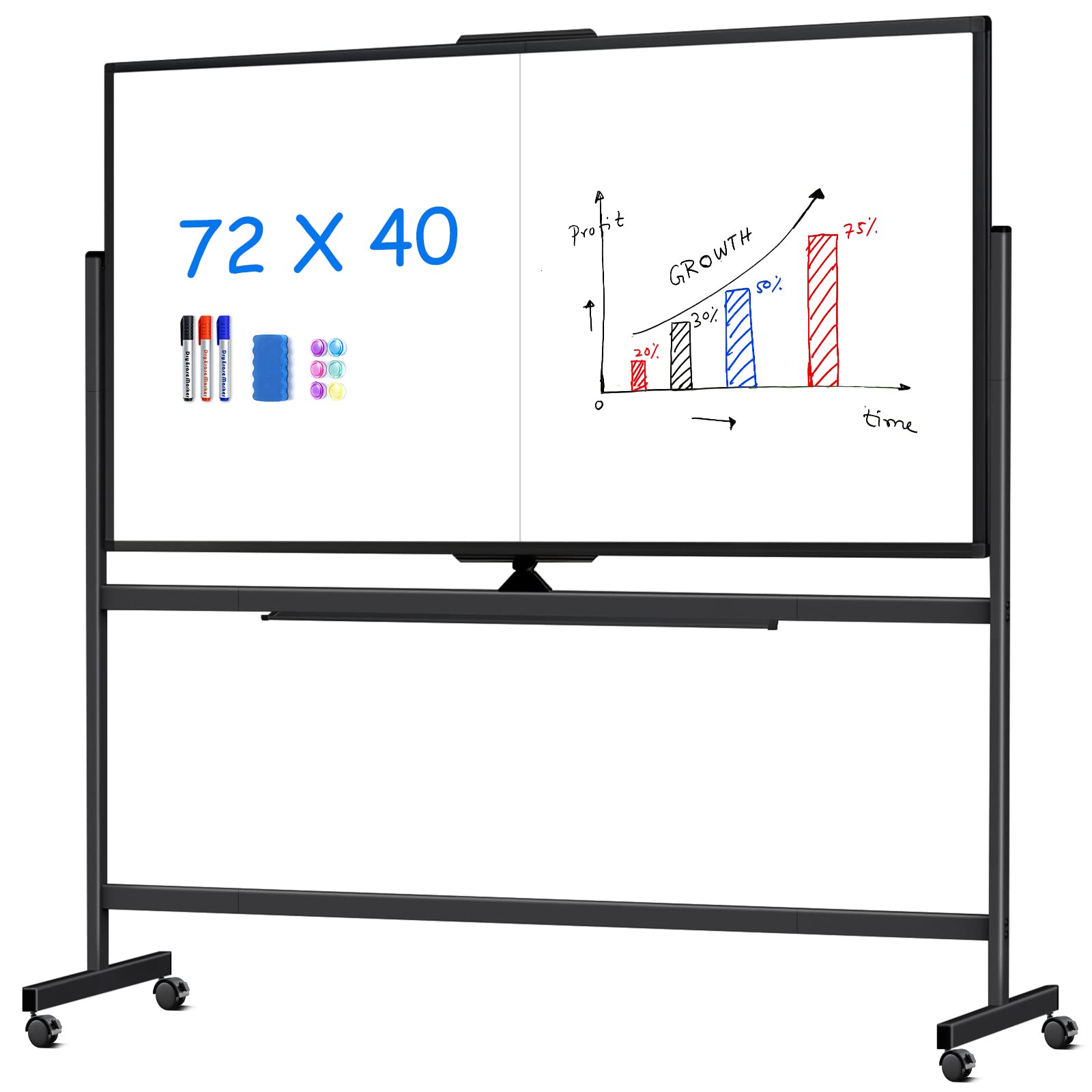 Photo 1 of ***LARGE DENT*** maxtek 72 x 40 Double Sided Rolling Whiteboard, Mobile Whiteboard Magnetic White Board - Large Reversible Dry Erase Board Easel Standing Board on Wheels with Stand (72 x 40 Black)