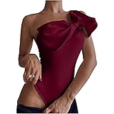 SHENHE Women's One Shoulder Sleeveless Big Bow Front Elegant Fitted Tank Top Bodysuit