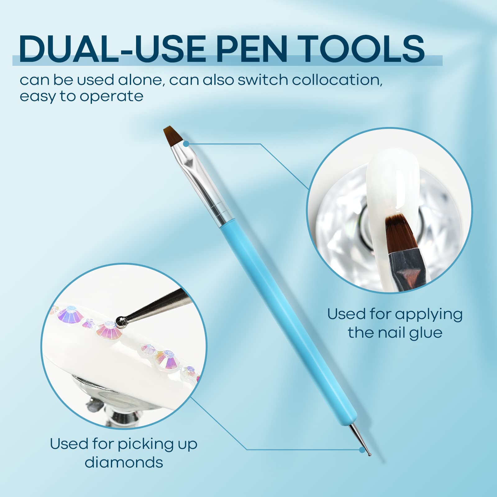 modelones Rhinestone Glue No Wipe Nail Gem Glue Super Strong Adhesive with Nail Charms & Dual-Use Brush, 2×5 ml