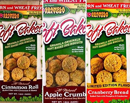 K9 Granola Super Bake Combo Dog Food Dog Treats 3 Bags 12 oz each (Cinnamon Roll, Apple Crumb, Cranberry Bread)