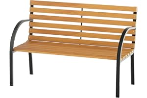 Outsunny 48" L Garden Bench Outdoor Patio 2-Person Wooden Seat Chair Park Loveseat Yard Furniture w/Steel Frame