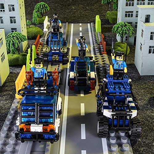 SNAEN 476PCS/4 in 1 Biochemical Police Building Blocks Set, Police Car/Bulldozer/Reconnaissance Vehicle/Anti-Explosion Truck. Includes Minifigures, Patrol Dogs and Toy Weapons, for Boys and Girls - Thumbnail 5