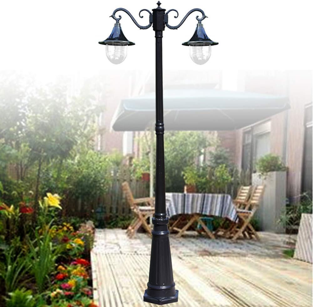 Pointhx European Waterproof Metal Garden Light Bright 2-Light E27 LED Acrylic Patio Column Lamp Outdoor Villa Hall Club Decoration Lawn Street Lighting Metal Pond Lamp