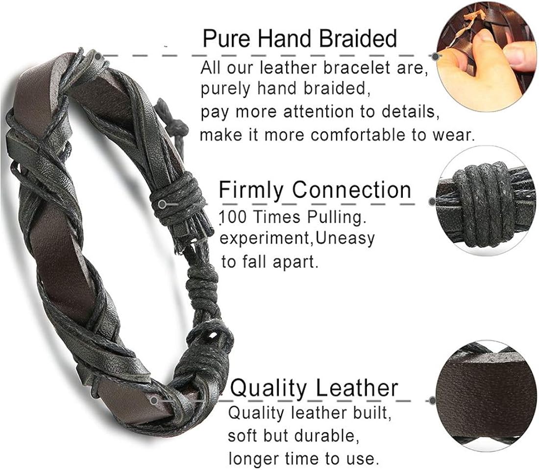 LOLIAS 32 Pcs Woven Leather Bracelet for Men Women Cool Leather Wrist Cuff Bracelets Adjustable: Clothing