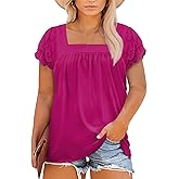 Eytino Womens Plus Size Tops Ruffle Short Sleeve Square Neck Summer Loose Casual Tee Shirts(1X-5X)